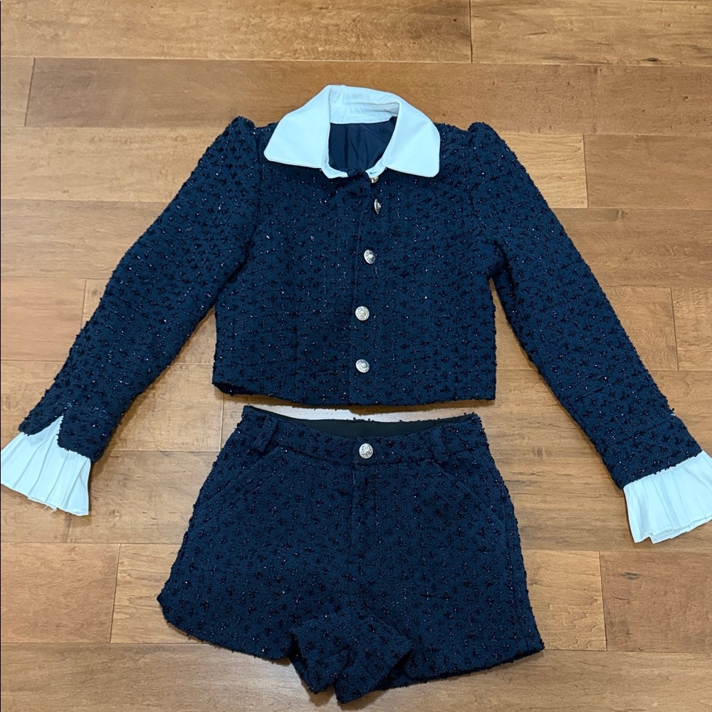 Navy Blue Textured Two-Piece Set